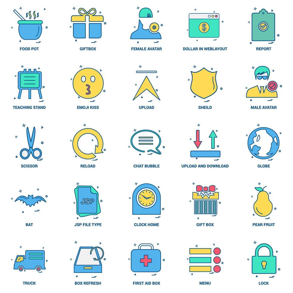 25 conjunto de iconos de color plano de mezcla de concepto de negocio vector