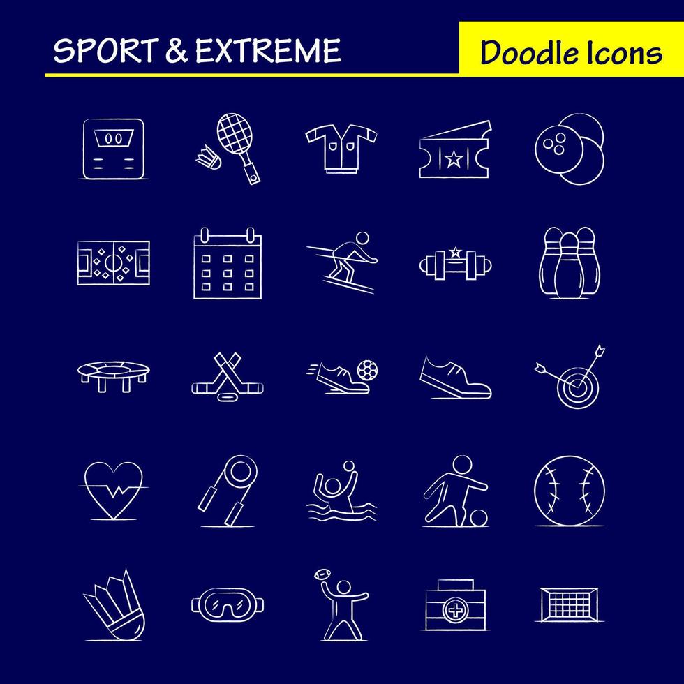 iconos dibujados a mano extrema y deportiva establecidos para infografía kit uxui móvil y diseño de impresión incluyen red de pelota de fútbol juego de fútbol deportivo conjunto de iconos de fútbol deportivo vector