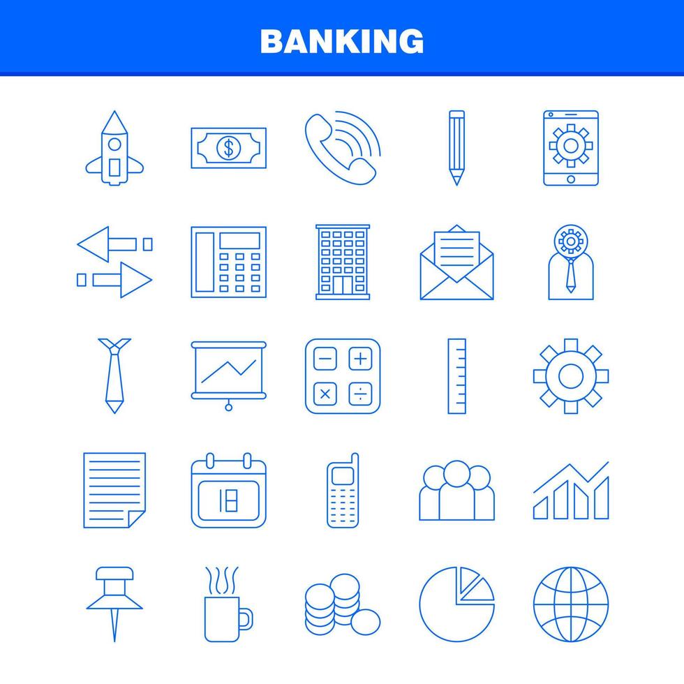 Banking Line Icon for Web Print and Mobile UXUI Kit Such as Mobile Setting Mobile Setting Gear Projector Screen Display Pictogram Pack Vector