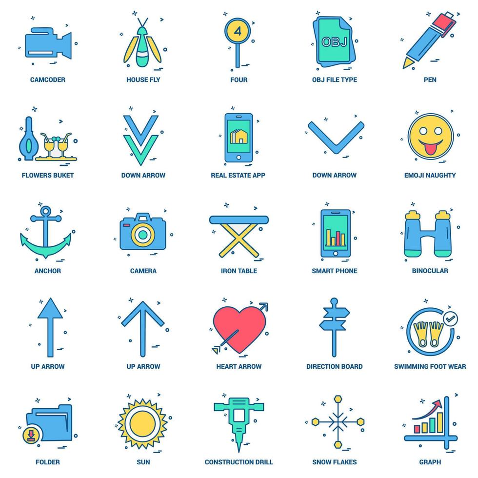 25 conjunto de iconos de color plano de mezcla de concepto de negocio vector