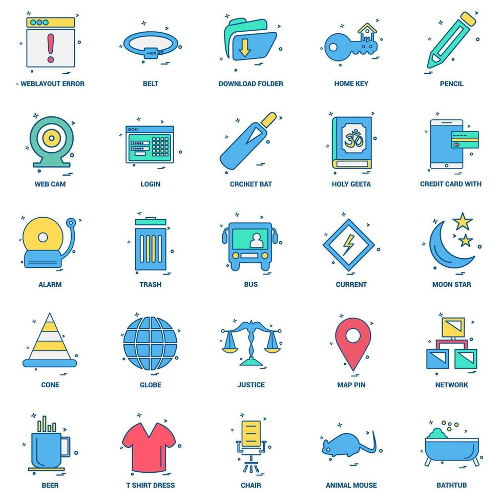 25 Business Concept Mix Flat Color Icon set vector