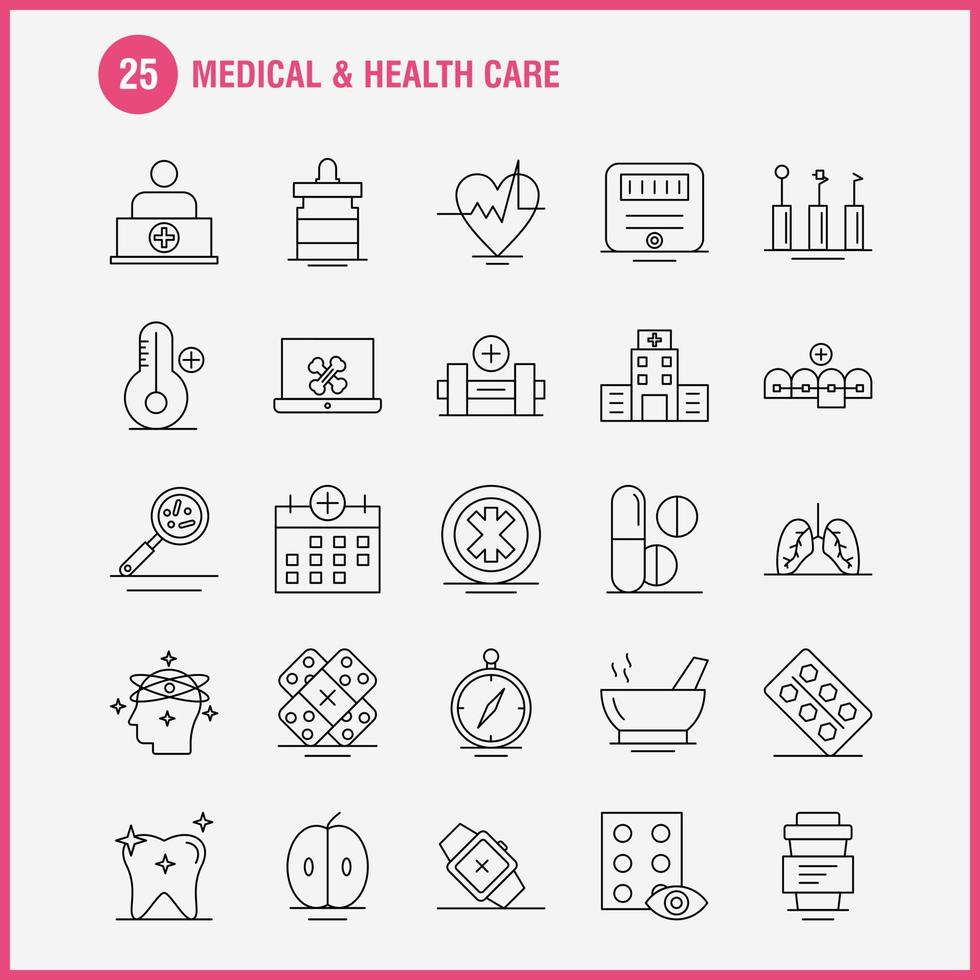 icono de línea de atención médica y de salud para impresión web y kit de uxui móvil, como navegación médica, brújula, calendario de navegación, salud médica más vector de paquete de pictogramas