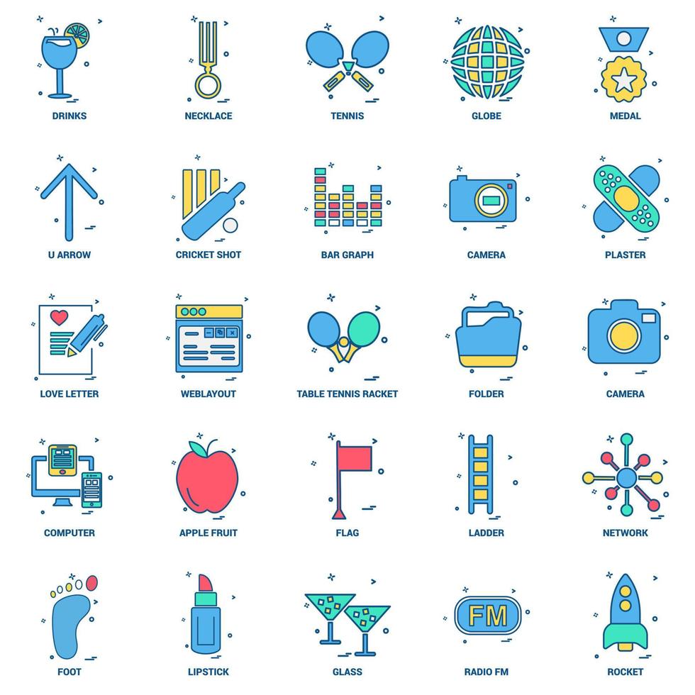 25 Business Concept Mix Flat Color Icon set vector