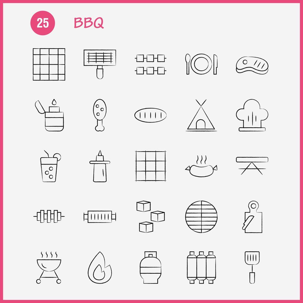 Bbq Hand Drawn Icon Pack For Designers And Developers Icons Of Barbecue Bbq Food Sausage Glass Drink Bbq Lemon Vector