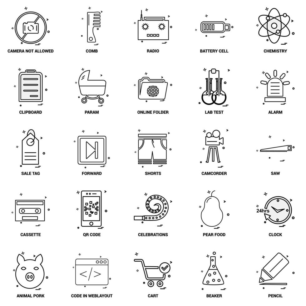 25 conjunto de iconos de línea de mezcla de concepto de negocio vector