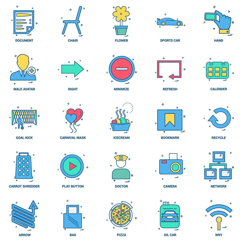 25 conjunto de iconos de color plano de mezcla de concepto de negocio vector