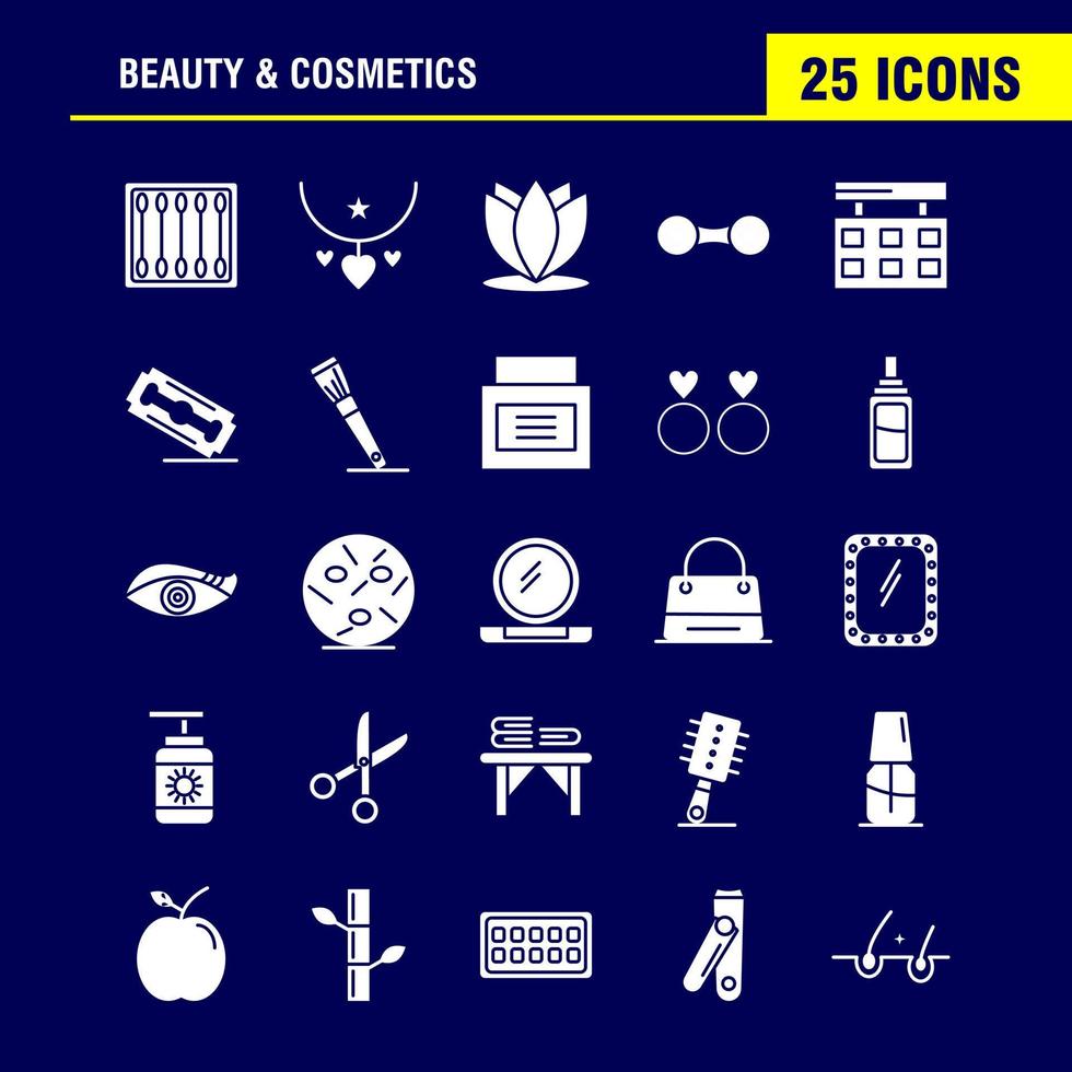 Beauty And Cosmetics Solid Glyph Icons Set For Infographics Mobile UXUI Kit And Print Design Include Beauty Buds Cotton Makeup Woman Cosmetic Beauty Love Icon Set Vector