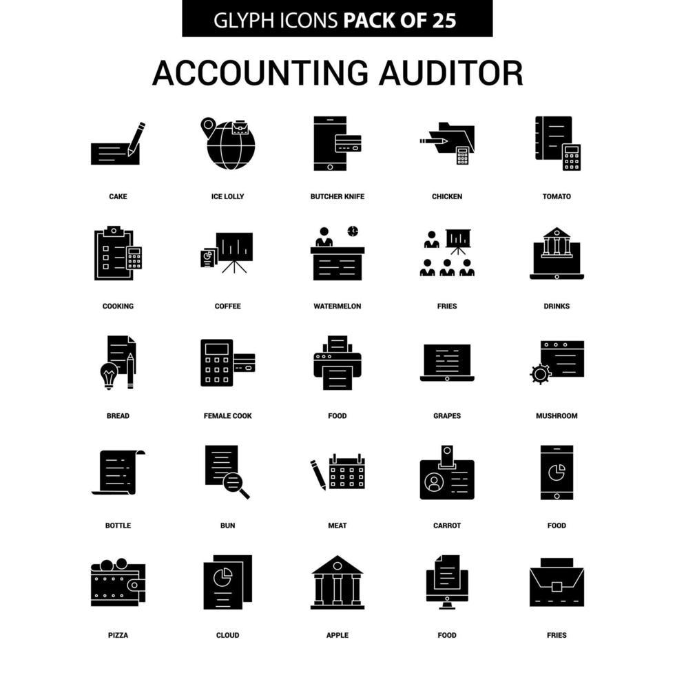 conjunto de iconos de vector de glifo de auditor de contabilidad