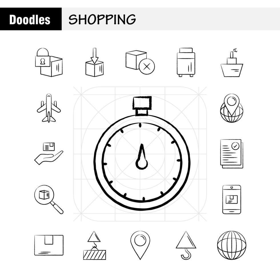 Shopping Hand Drawn Icon for Web Print and Mobile UXUI Kit Such as Box Delivery Shipping Lock Cargo Delivery Package Shipping Pictogram Pack Vector