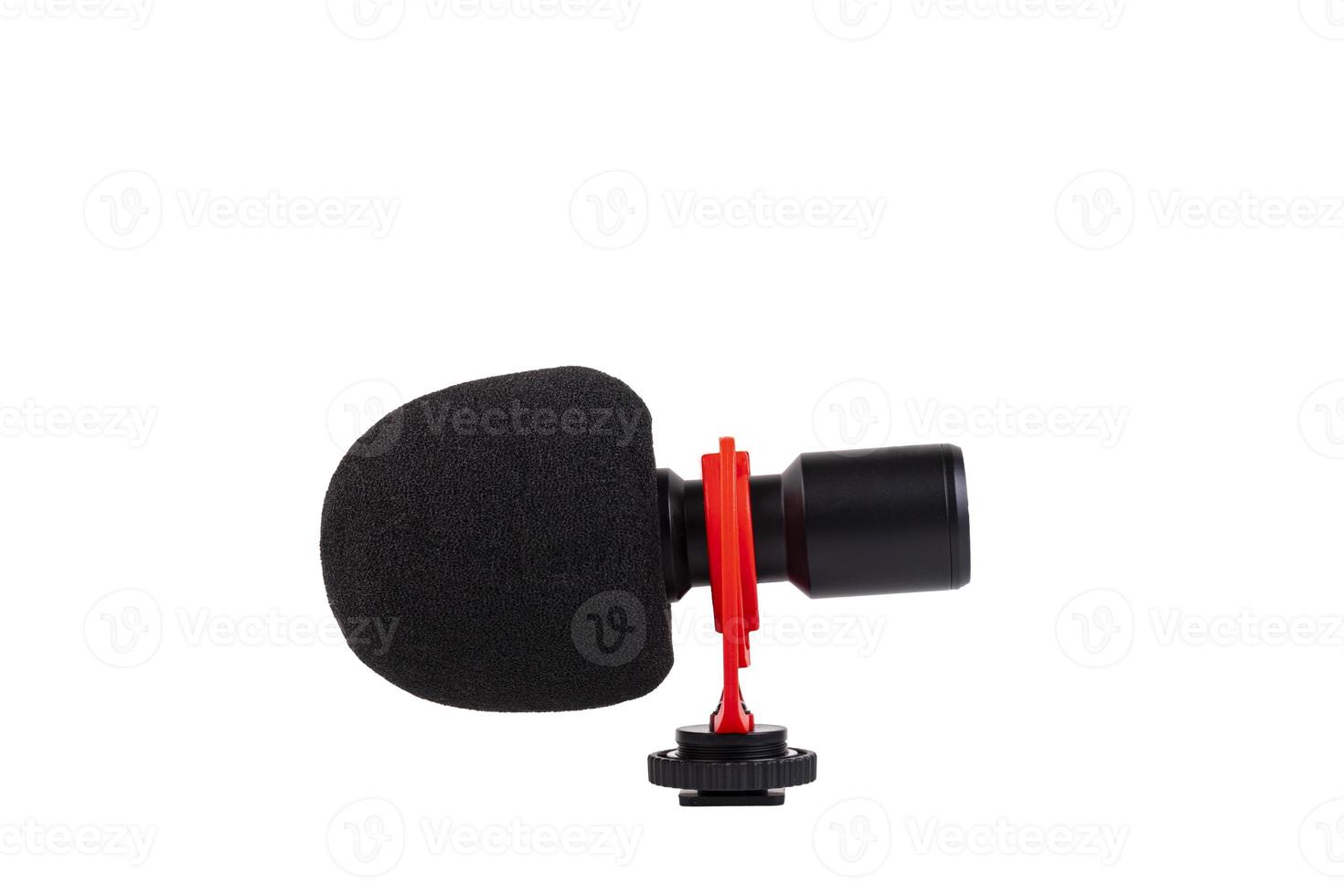 Microphone for photo and video camera. White isolated background.