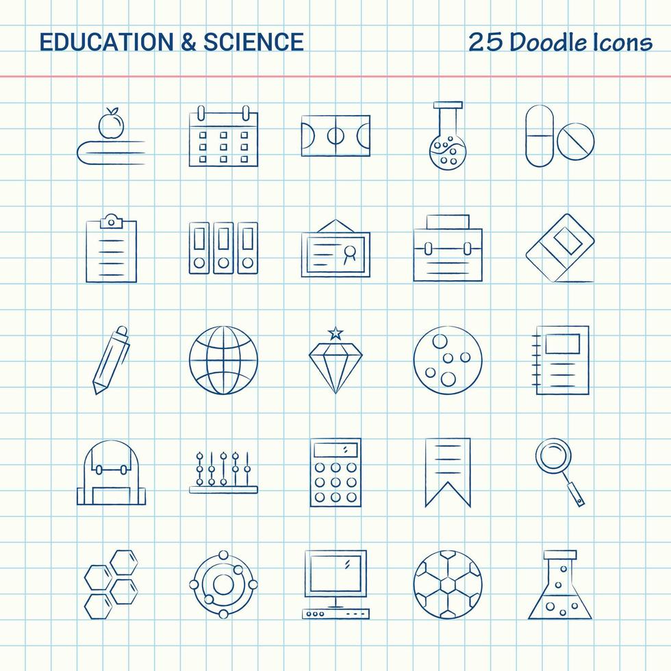 educación y ciencia 25 iconos de doodle conjunto de iconos de negocios dibujados a mano vector