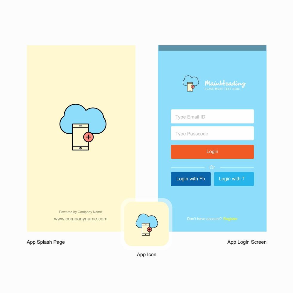 Company Cloud with smart phone Splash Screen and Login Page design with Logo template Mobile Online Business Template vector