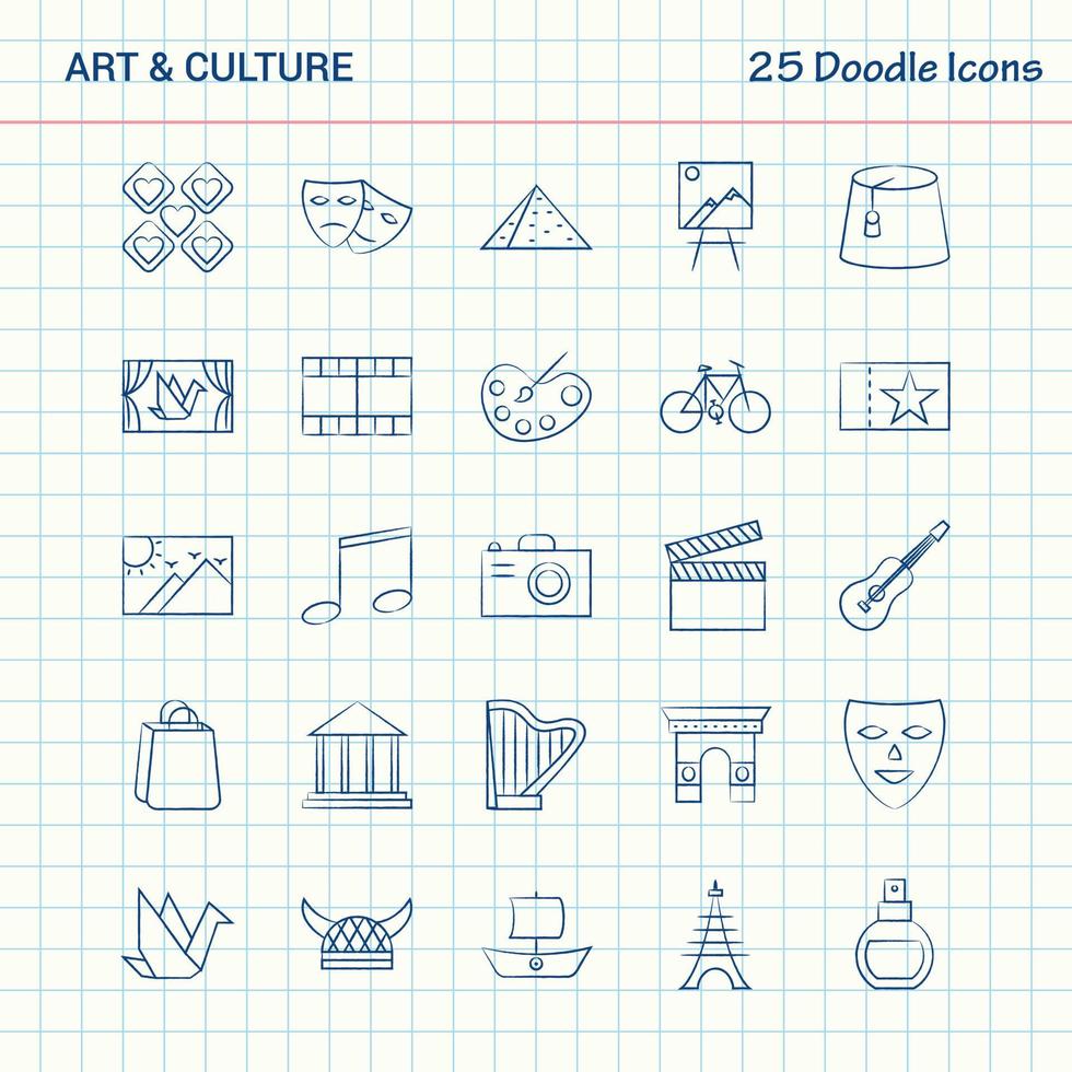 arte y cultura 25 iconos de doodle conjunto de iconos de negocios dibujados a mano vector