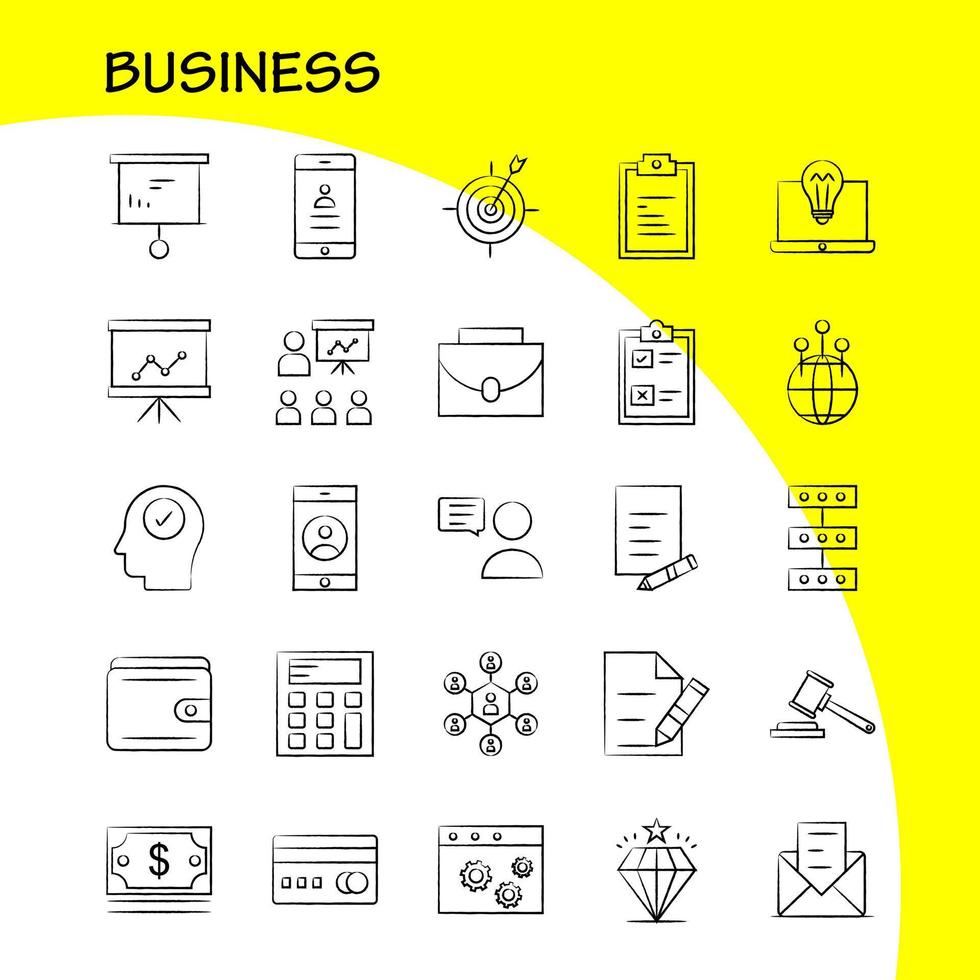 Business Hand Drawn Icon for Web Print and Mobile UXUI Kit Such as Business Dollar Money Buy Business Chat Sand Message Pictogram Pack Vector