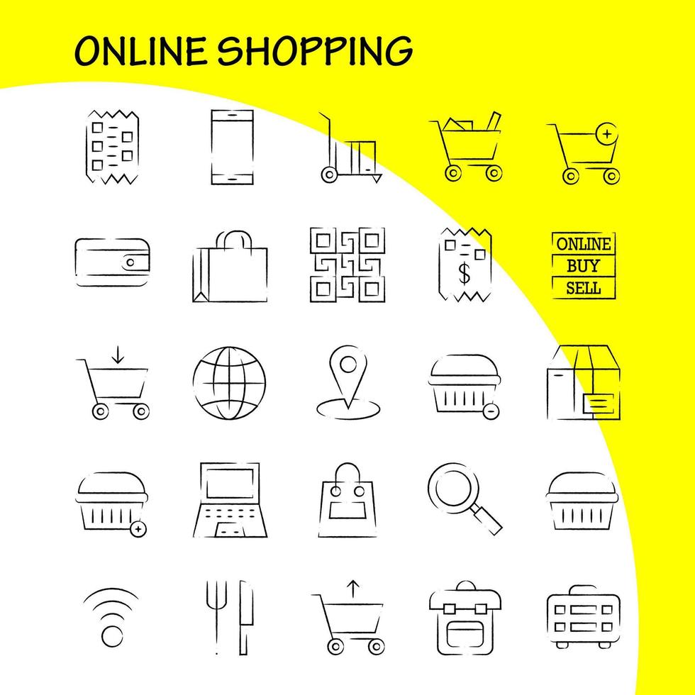 paquete de iconos dibujados a mano de compras para diseñadores y desarrolladores iconos de comprar venta en línea vender bolsa de compras vector lateral de compras