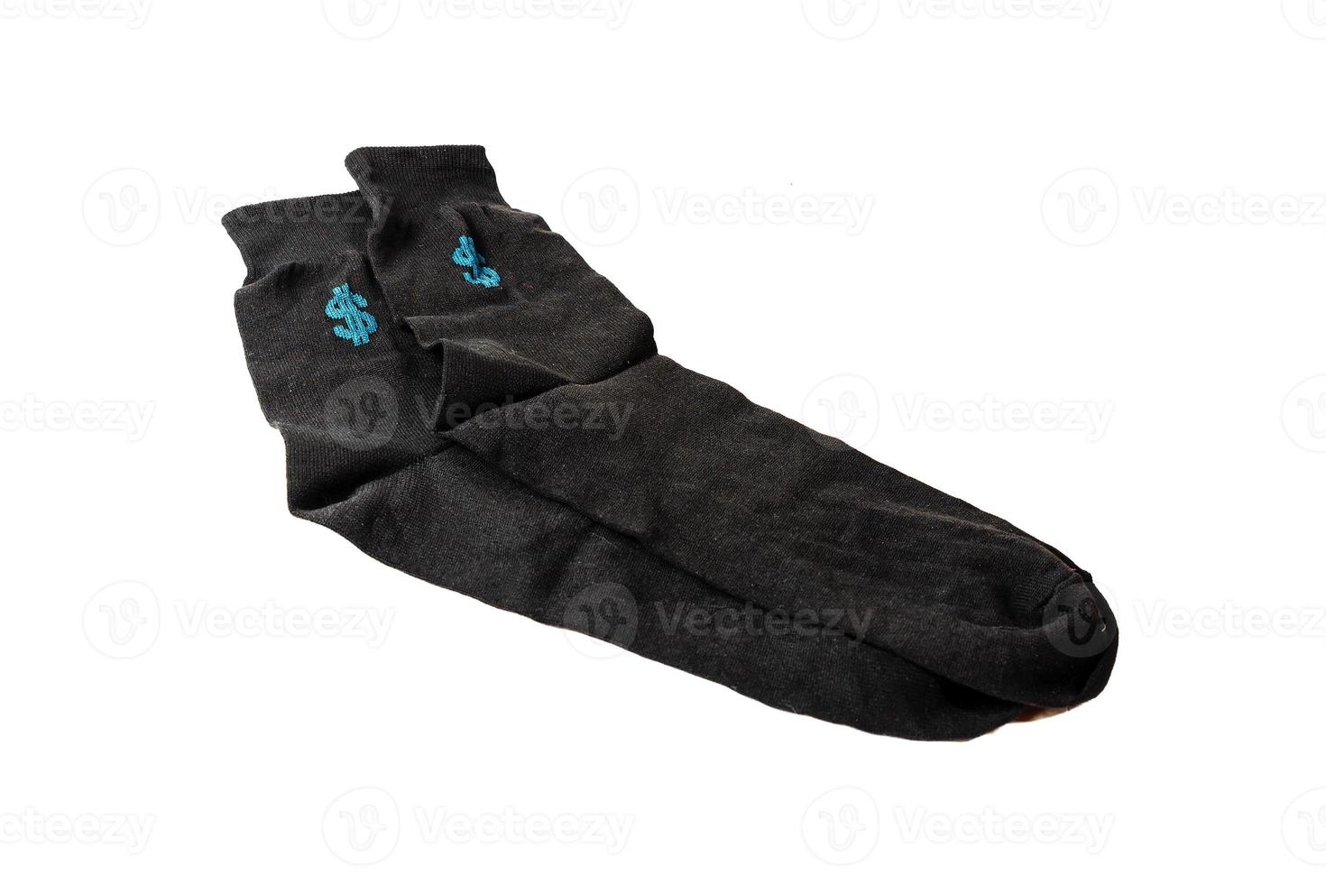 black mens socks with dollar sign on a white background photo