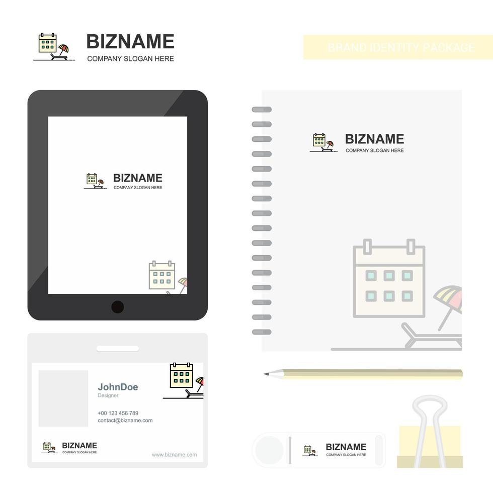 Beach Business Logo Tab App Diary PVC Employee Card and USB Brand Stationary Package Design Vector Template