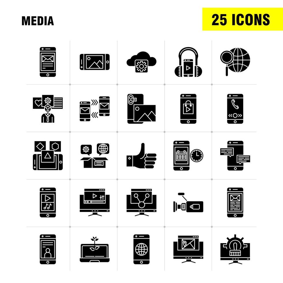 Media Solid Glyph Icon for Web Print and Mobile UXUI Kit Such as Mobile Cell World Internet Mobile Cell Phone Mail Pictogram Pack Vector