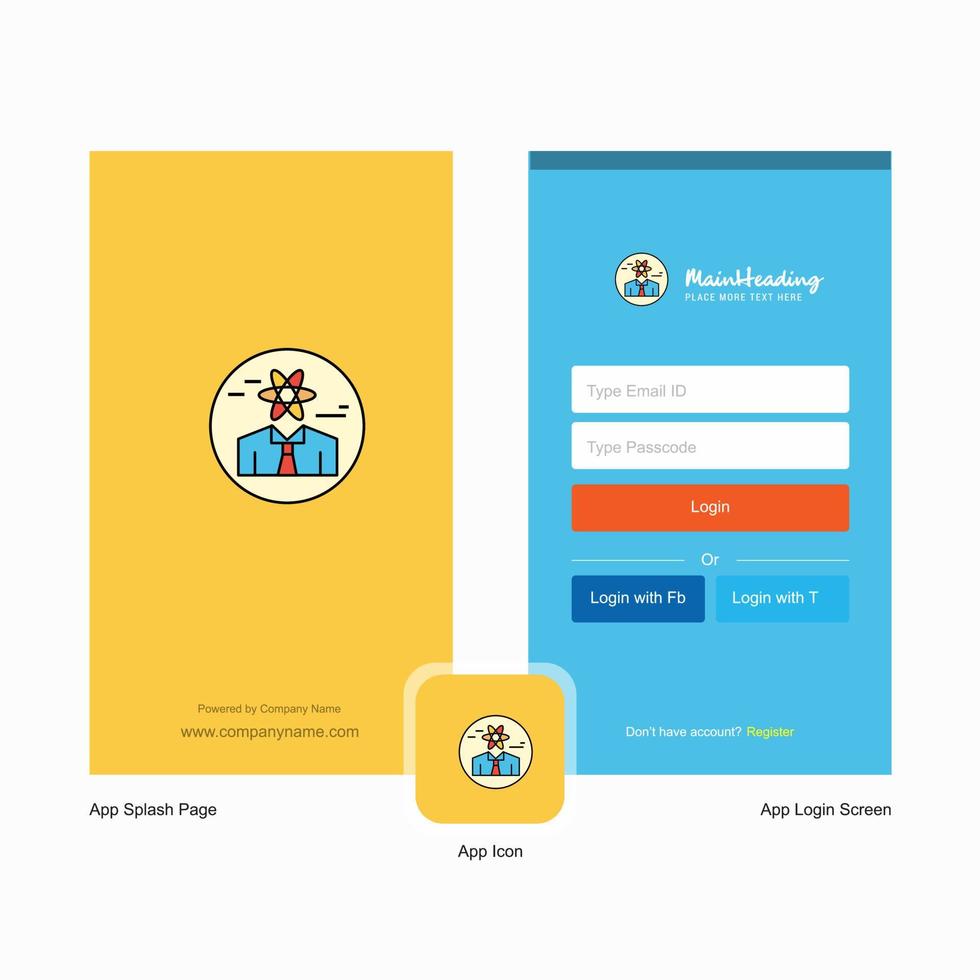 Company Confused man Splash Screen and Login Page design with Logo template Mobile Online Business Template vector
