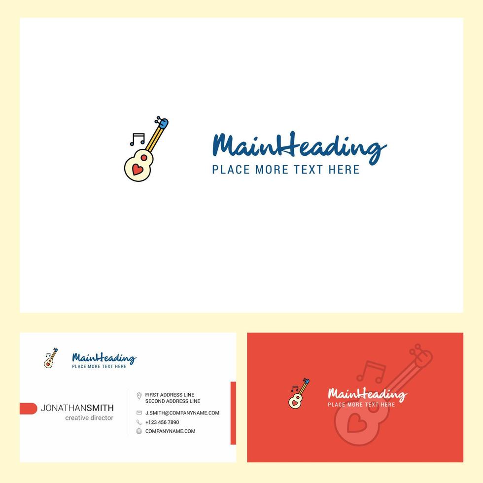 Love guitar Logo design with Tagline Front and Back Busienss Card Template Vector Creative Design