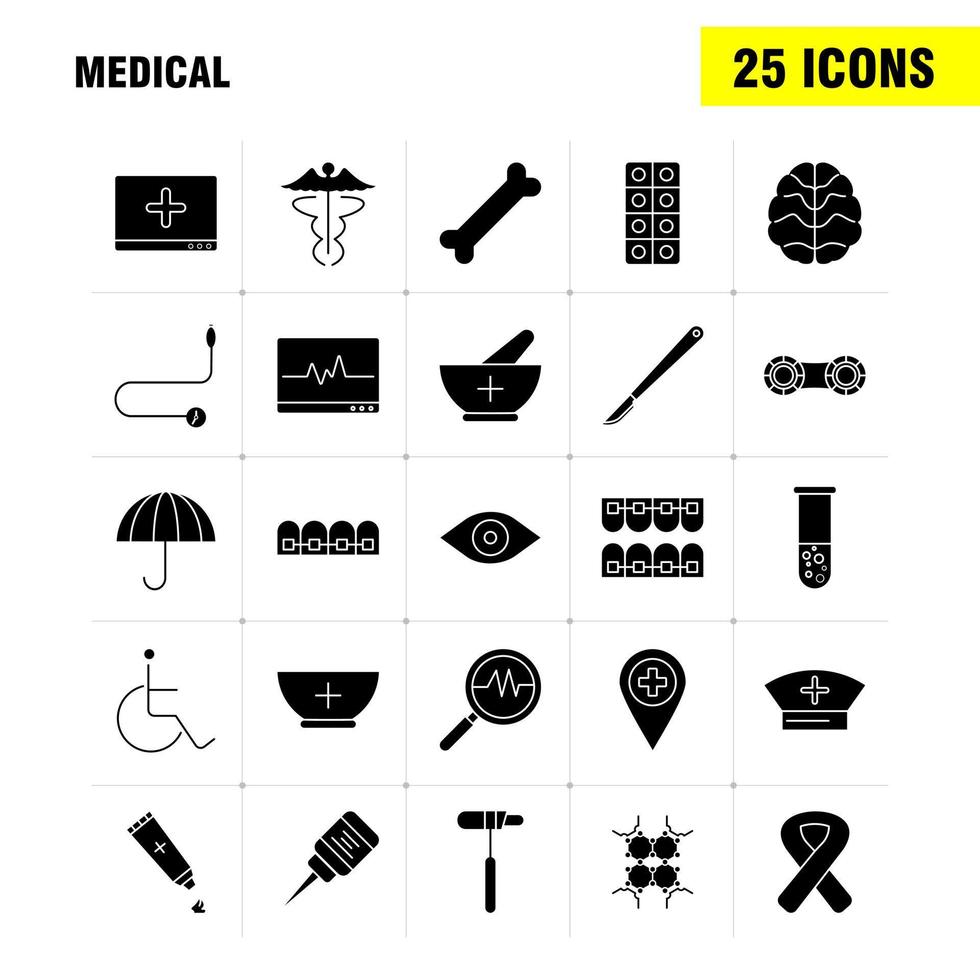 Medical Solid Glyph Icons Set For Infographics Mobile UXUI Kit And Print Design Include Dna Science Medical Lab First Aid Box Medical Eps 10 Vector