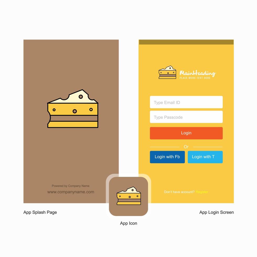 Company Cheese Splash Screen and Login Page design with Logo template Mobile Online Business Template vector