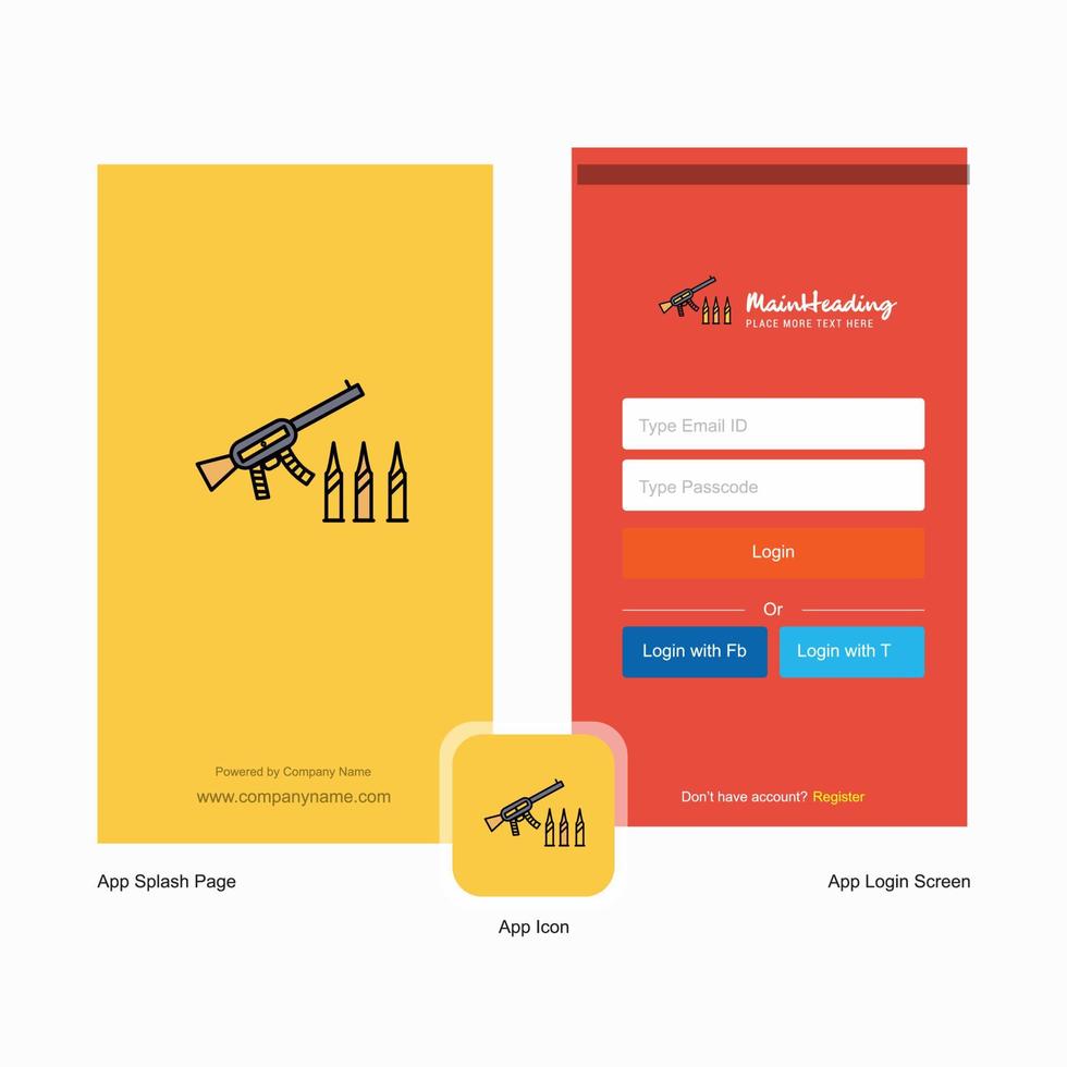 pantalla de inicio de armas de la compañía y diseño de página de inicio de sesión con plantilla de logotipo plantilla de negocio móvil en línea vector
