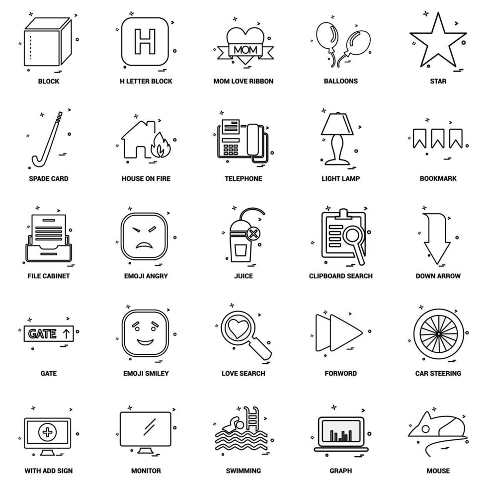 25 conjunto de iconos de línea de mezcla de concepto de negocio vector