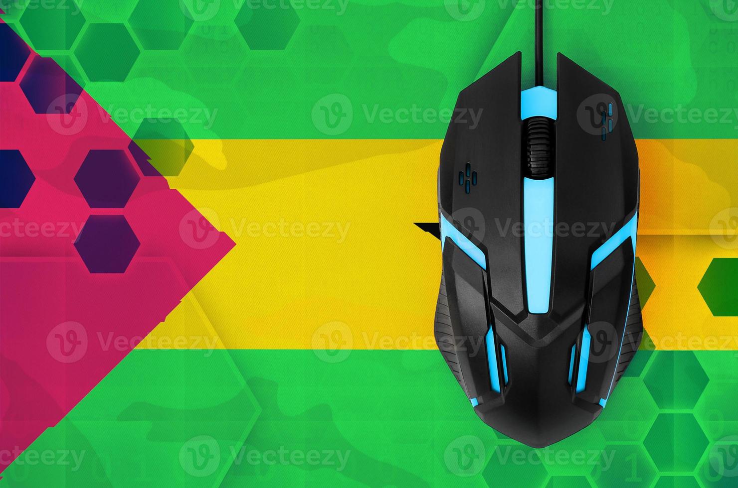 Sao Tome and Principe flag  and computer mouse. Concept of country representing e-sports team photo