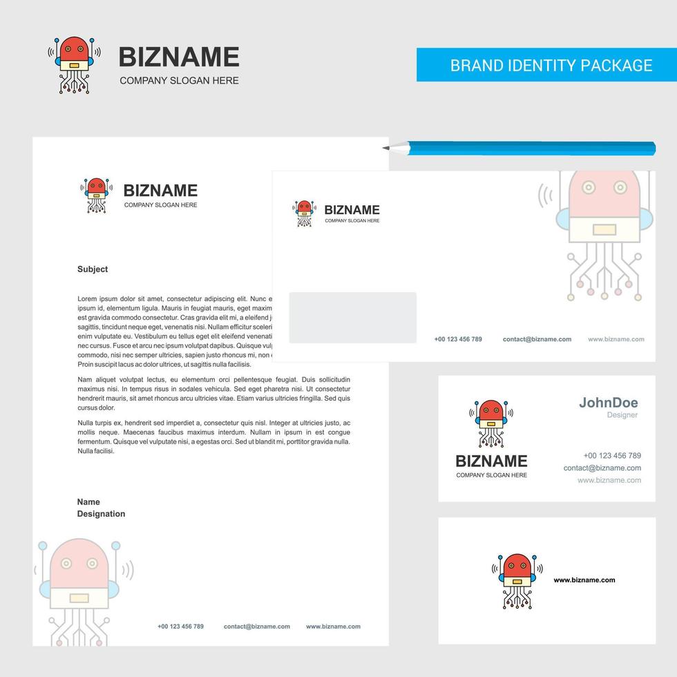 Robotics Business Letterhead Envelope and visiting Card Design vector template