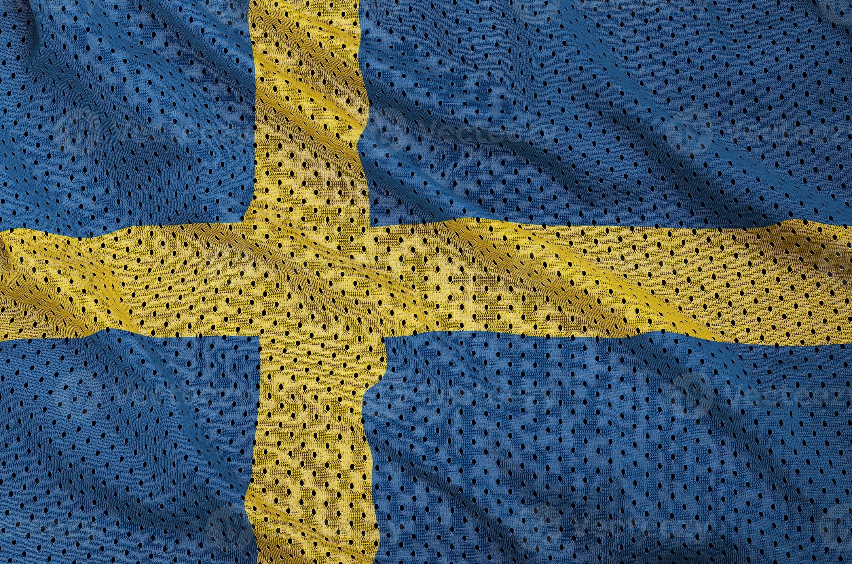 Sweden flag printed on a polyester nylon sportswear mesh fabric