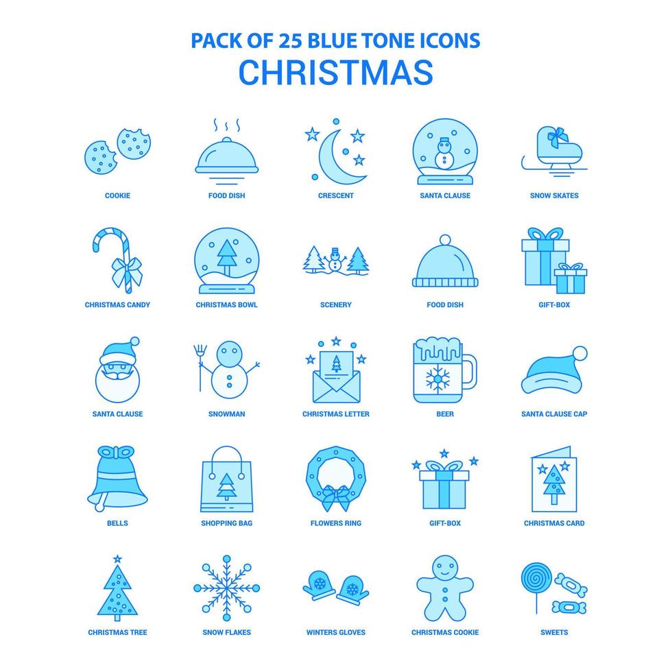 paquete de iconos de tono azul navideño 25 conjuntos de iconos vector