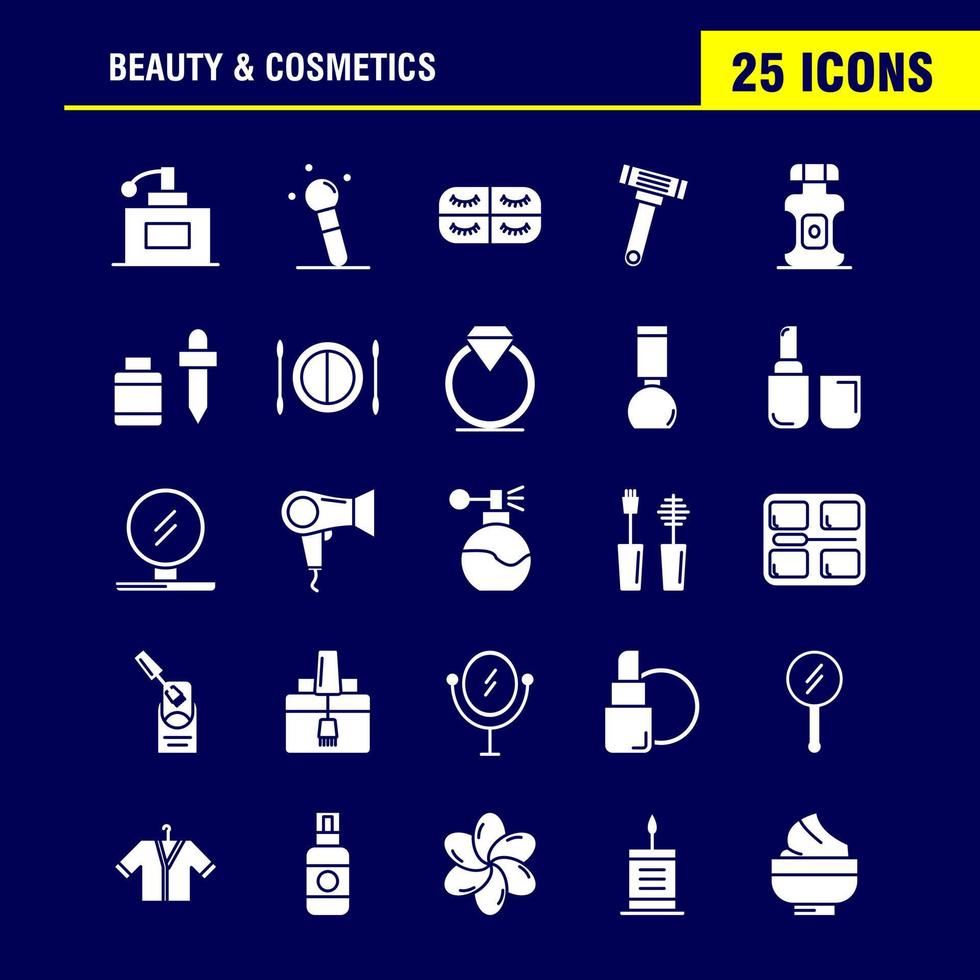 Beauty And Cosmetics Solid Glyph Icons Set For Infographics Mobile UXUI Kit And Print Design Include Face Foundation Liquid Makeup Beauty Brush Makeup Beauty Icon Set Vector