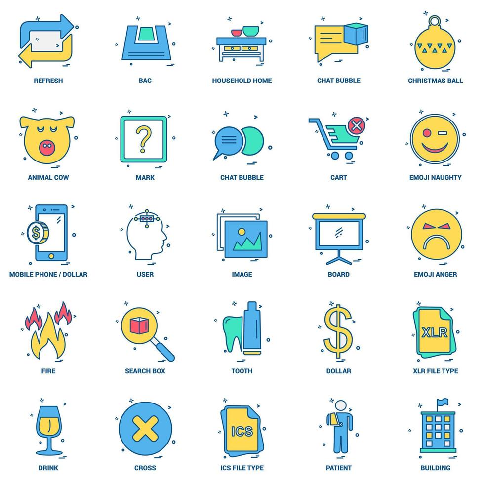 25 conjunto de iconos de color plano de mezcla de concepto de negocio vector