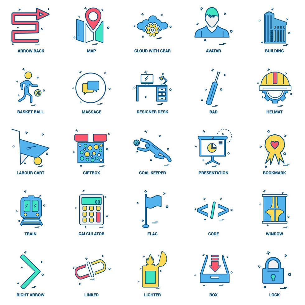 25 Business Concept Mix Flat Color Icon set vector