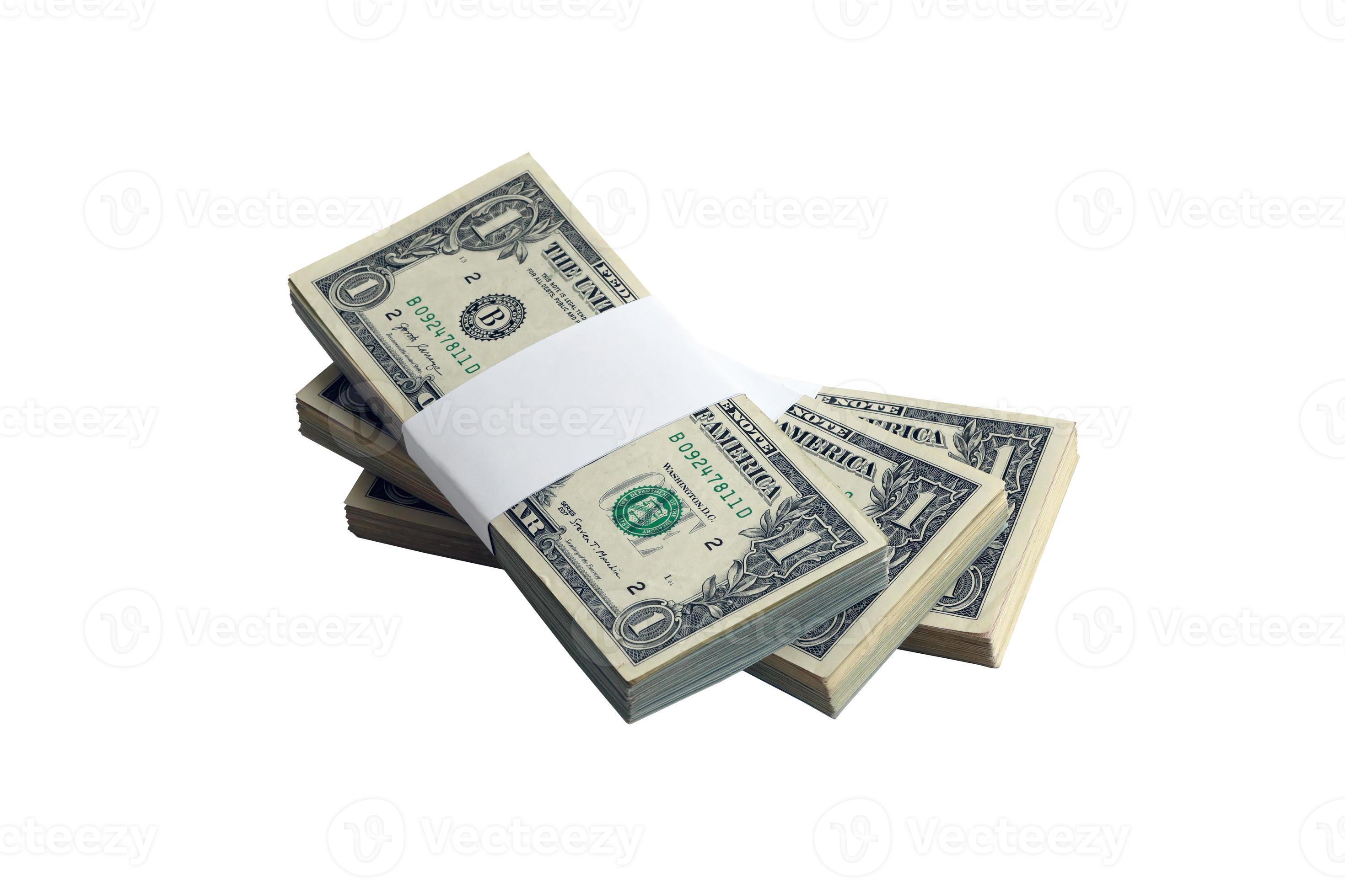 Bundle of US dollar bills isolated on white. Pack of american money