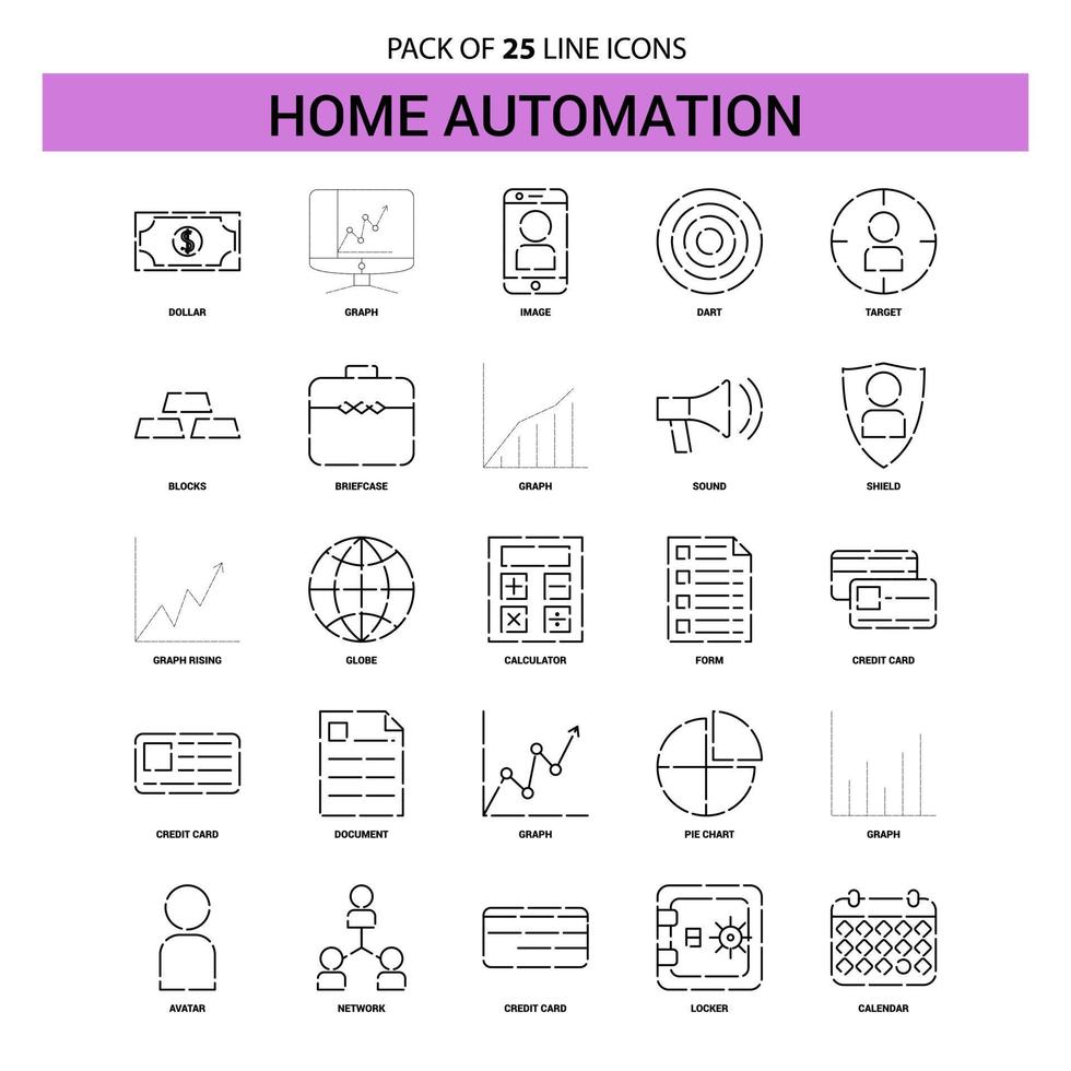 Home Automation Line Icon Set 25 Dashed Outline Style vector