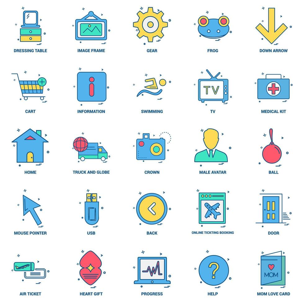 25 conjunto de iconos de color plano de mezcla de concepto de negocio vector