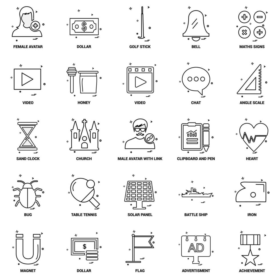 25 conjunto de iconos de línea de mezcla de concepto de negocio vector