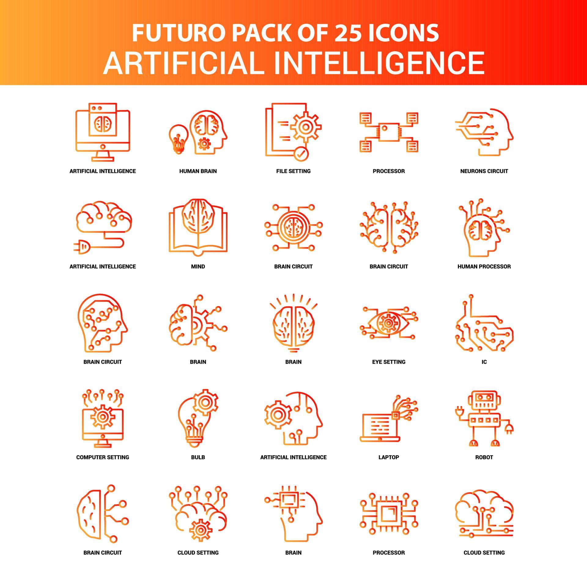 Orange Futuro 25 Artificial Intelligence Icon Set 14247801 Vector Art