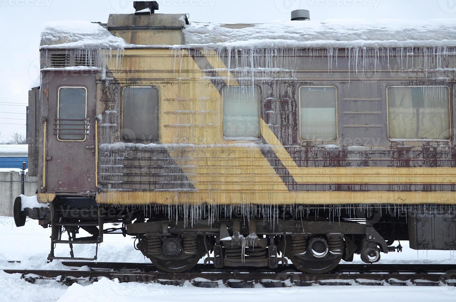 Frozen car of passenger train photo
