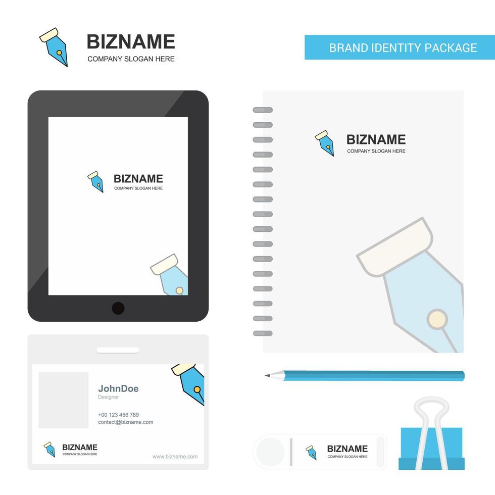 Pen nib Business Logo Tab App Diary PVC Employee Card and USB Brand Stationary Package Design Vector Template