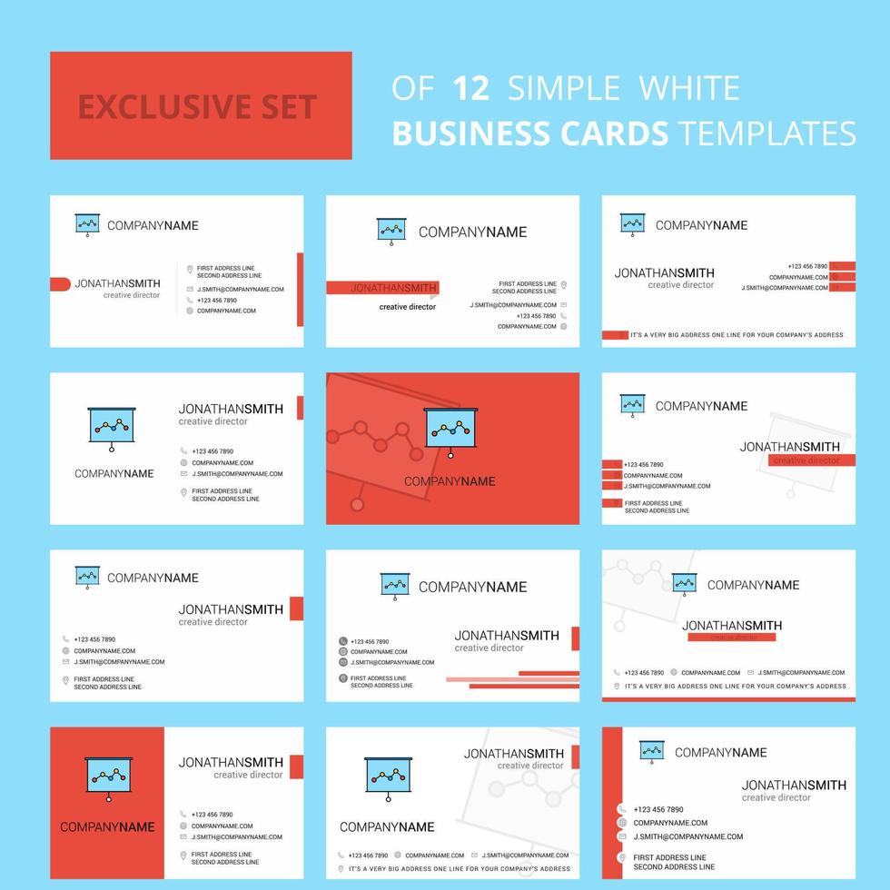 Set of 12 Graph chart Creative Busienss Card Template Editable Creative logo and Visiting card background vector
