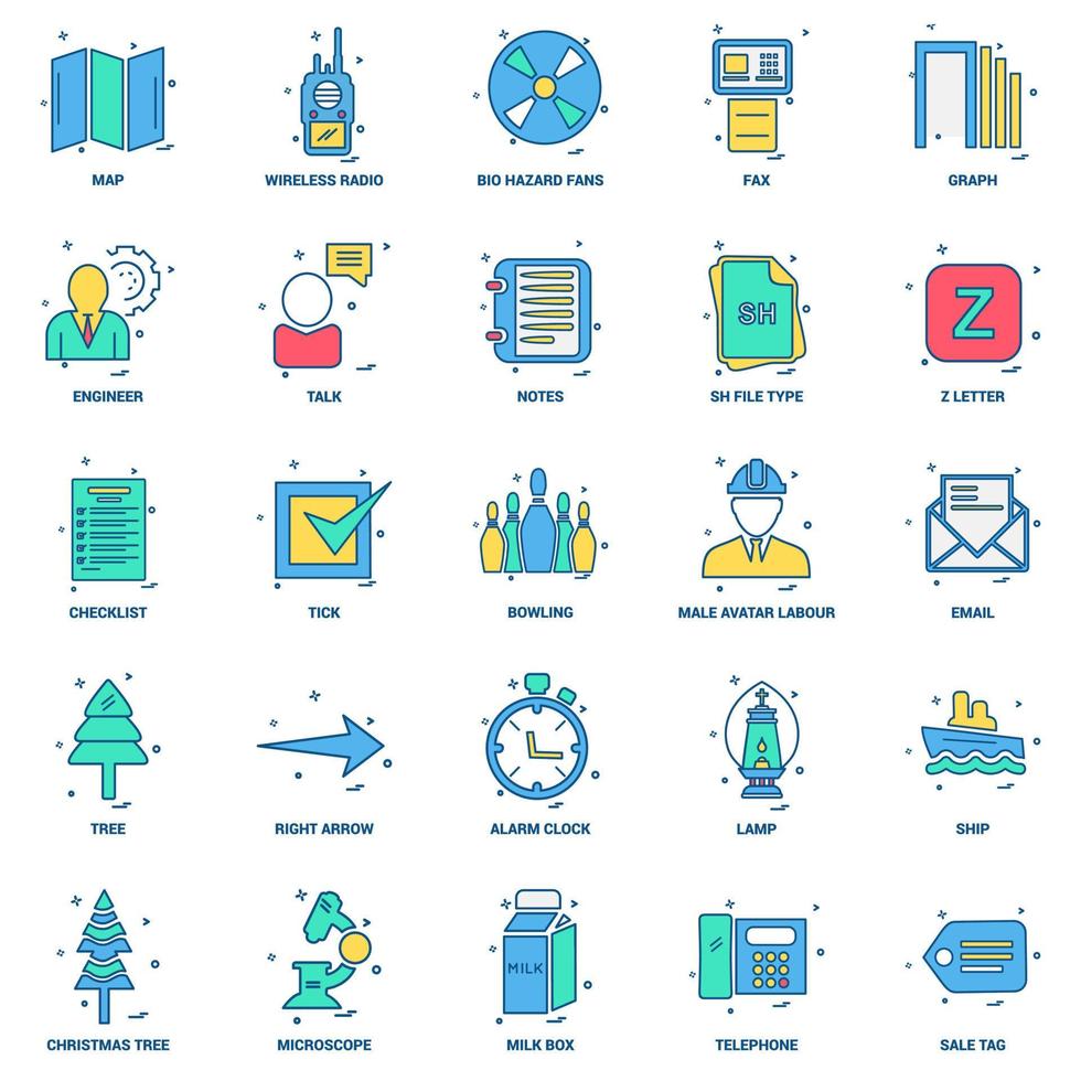 25 Business Concept Mix Flat Color Icon set vector