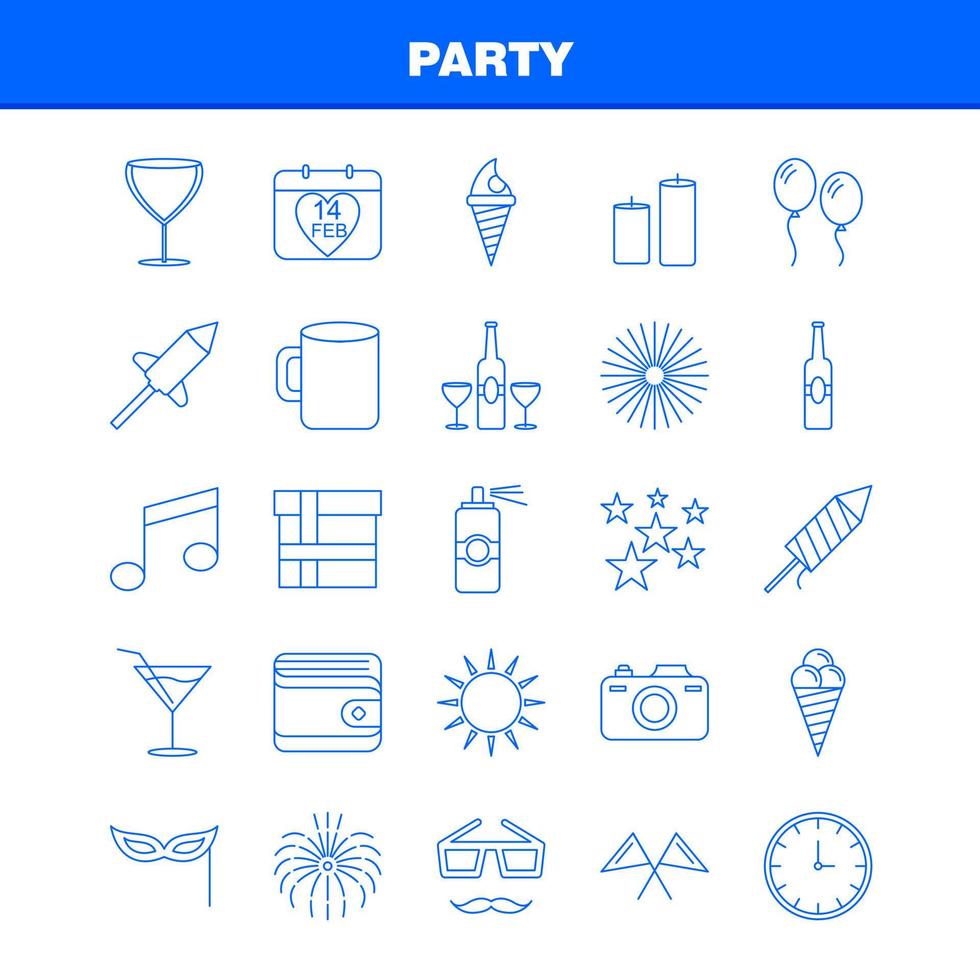 Party Line Icon for Web Print and Mobile UXUI Kit Such as Calendar Birthday Date Year Juice Drink Glass Party Pictogram Pack Vector