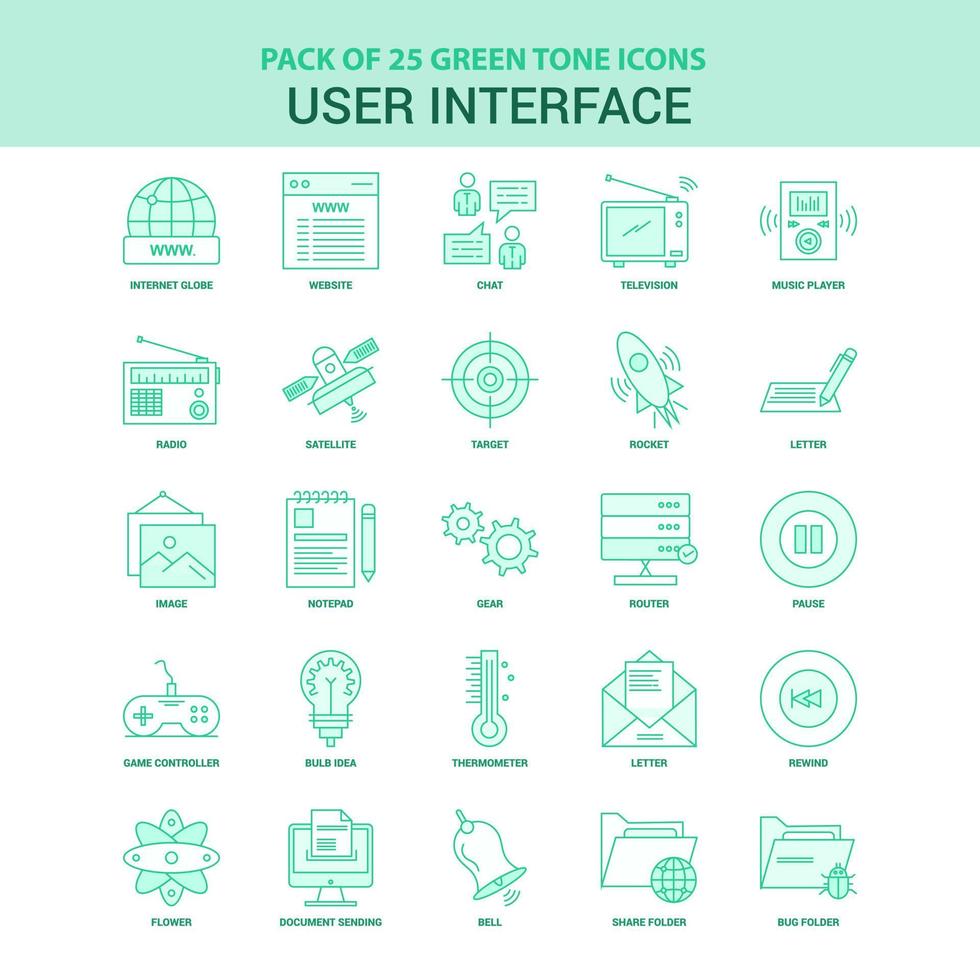 25 Green User Interface Icon set vector