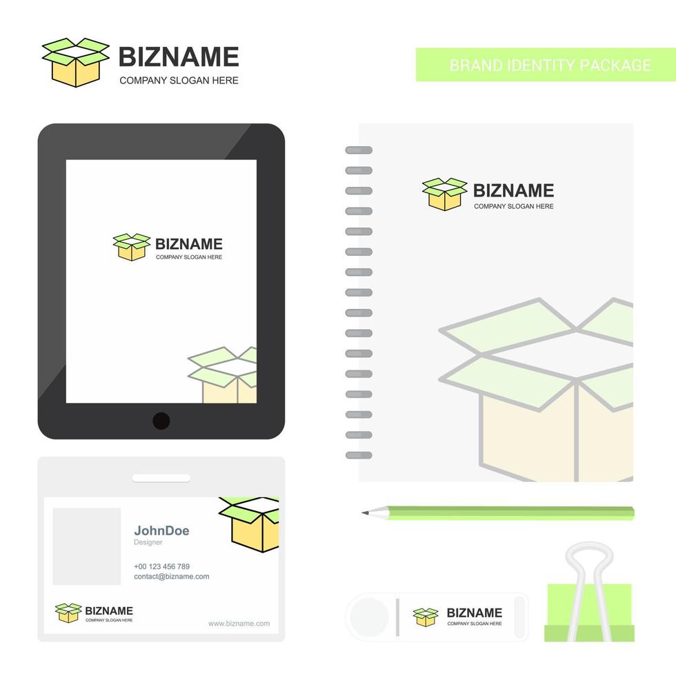 Carton Business Logo Tab App Diary PVC Employee Card and USB Brand Stationary Package Design Vector Template