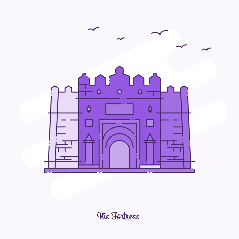 NIS FORTRESS Landmark Purple Dotted Line skyline vector illustration