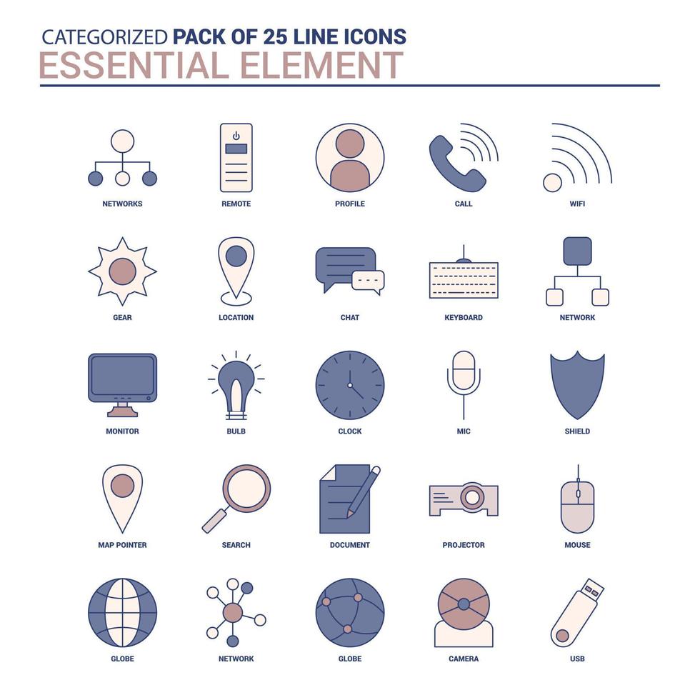Vintage Essential Element Icon set 25 Flat Line icon set vector