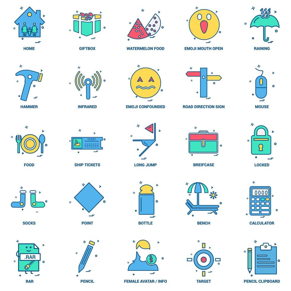 25 Business Concept Mix Flat Color Icon set vector